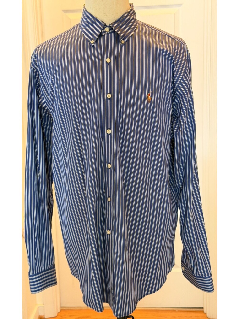 Polo Ralph Lauren Shirt Men XL Classic Fit Striped Button Down Blue White Cotton